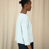 Leia-Sue Organic Cotton Jersey Stripe Top in Pale Blue & White Stripe
