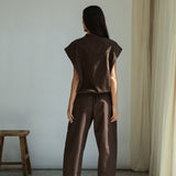 Nancy Organic Cotton Jersey and Poplin Shirt in Cacao