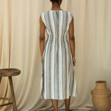 Ottillie-Sue Organic Cotton Woven Dress in Beige Multi Stripe