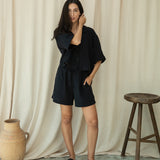 Paola Organic Cotton Cheesecloth Shorts in Black