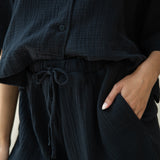 Paola Organic Cotton Cheesecloth Shorts in Black