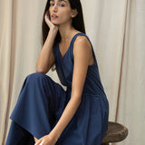 Rory Organic Cotton Jersey and Poplin Jumpsuit in Midnight