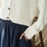 Sugi Cotton Linen Knit Cardigan in Off White