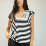Tamsin-Sue Organic Cotton Jersey Stripe Top in Black & White Stripe