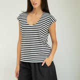 Tamsin-Sue Organic Cotton Jersey Stripe Top in Black & White Stripe