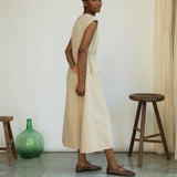 Tanya Organic Cotton Jersey and Poplin Dress in Sand