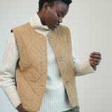 Benji Organic Cotton Denim and Corduroy Gilet in Mid Blue & Hazelnut