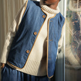 Benji Organic Cotton Denim and Corduroy Gilet in Mid Blue & Hazelnut