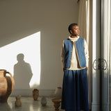 Benji Organic Cotton Denim and Corduroy Gilet in Mid Blue & Hazelnut