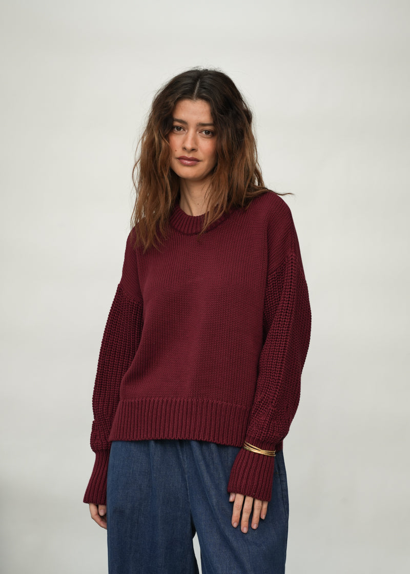 Emmy Organic Cotton Knitted Jumper in Bordeaux