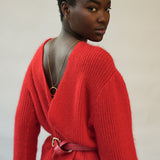 Evelyn Mohair Knitted Cardigan in Tomato