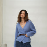 Evelyn Mohair Knitted Cardigan in Cornflower Blue