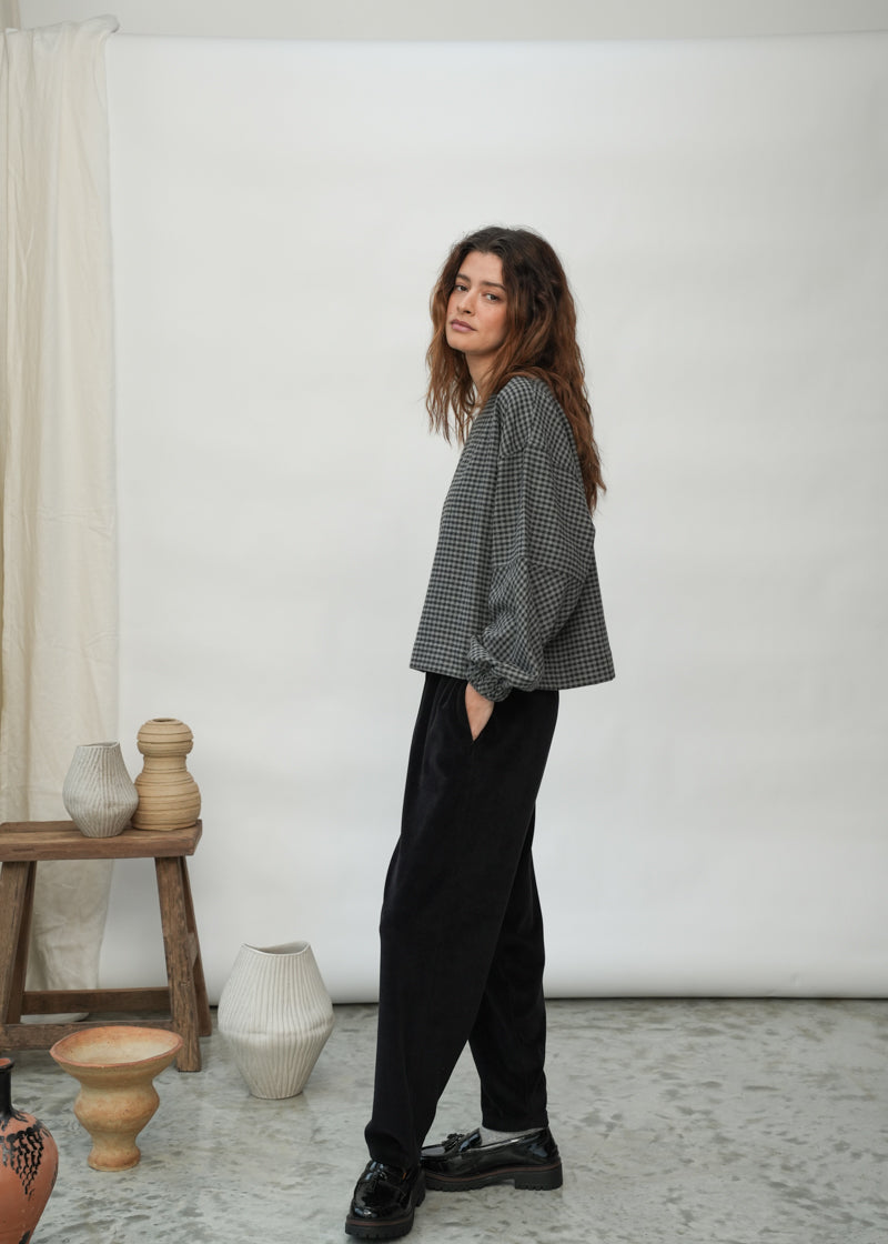 Hazel-Cay Recycled Cotton Blend Blouse in Grey Gingham