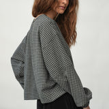 Hazel-Cay Recycled Cotton Blend Blouse in Grey Gingham
