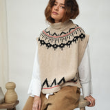 Kanon-Sue Recycled Wool Knitted Vest in Cream Marl Fairisle