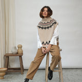 Kanon-Sue Recycled Wool Knitted Vest in Cream Marl Fairisle