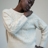Kelly Lambswool Knitted Jumper in Off White Marl