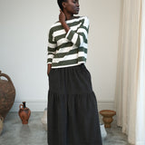 Leia-Sue Organic Cotton Jersey Stripe Top in Olive & Ecru Marl Stripe