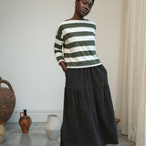 Leia-Sue Organic Cotton Jersey Stripe Top in Olive & Ecru Marl Stripe