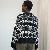 Leo-Sue Organic Cotton Knitted Jumper in Black Fairisle