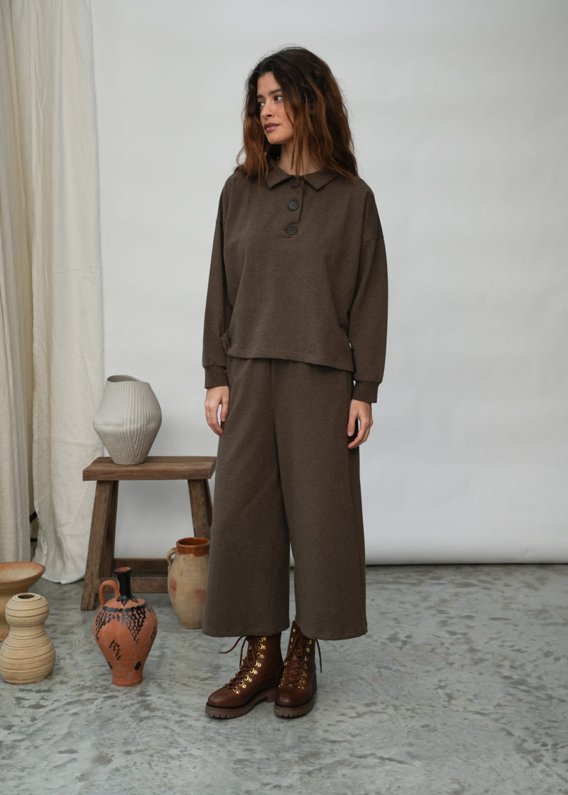 Nicky Organic Cotton Felpe Trousers in Brown Marl