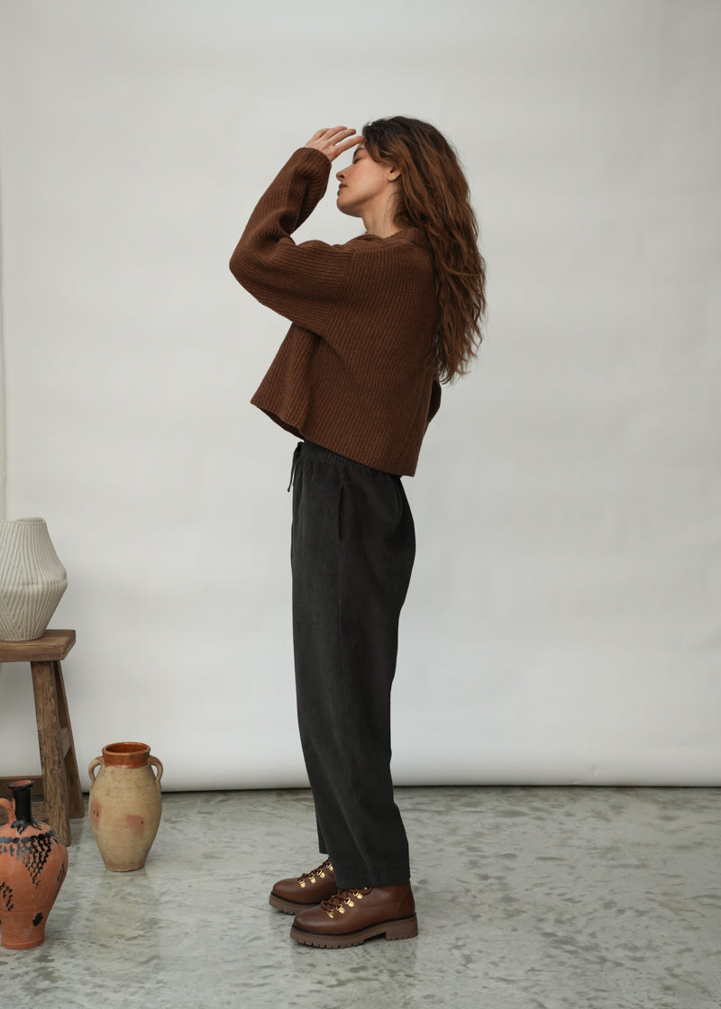 Orla Organic Cotton Corduroy Trousers in Charcoal