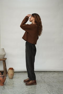 Orla Organic Cotton Corduroy Trousers in Charcoal