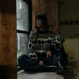 Leo-Sue Organic Cotton Knitted Jumper in Black Fairisle