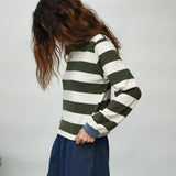 Sierra-Sue Organic Cotton Jersey Stripe Top in Olive & Ecru Marl Stripe