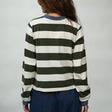 Sierra-Sue Organic Cotton Jersey Stripe Top in Olive & Ecru Marl Stripe