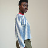 Sierra-Sue Organic Cotton Jersey Stripe Top in Pewter & Off White Stripe