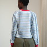 Sierra-Sue Organic Cotton Jersey Stripe Top in Pewter & Off White Stripe