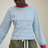 Sierra-Sue Organic Cotton Jersey Stripe Top in Pewter & Off White Stripe