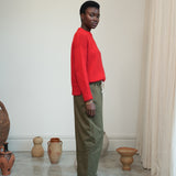 Sofia-Jane Organic Cotton Twill Trousers in Olive