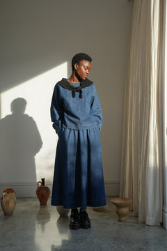Violet-Leigh Organic Cotton Denim Skirt in Mid Blue