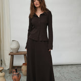 Fiona-Rae Organic Cotton Rib Skirt in Cacao