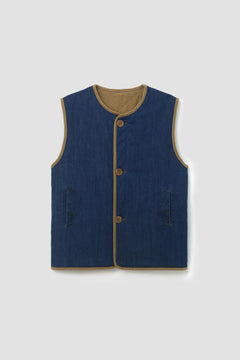 Benji Organic Cotton Denim and Corduroy Gilet in Mid Blue & Hazelnut