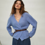 Evelyn Mohair Knitted Cardigan in Cornflower Blue
