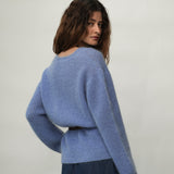 Evelyn Mohair Knitted Cardigan in Cornflower Blue