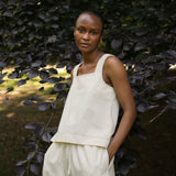 Jess-Leigh Organic Cotton Denim Vest in Ecru