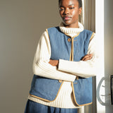 Benji Organic Cotton Denim and Corduroy Gilet in Mid Blue & Hazelnut