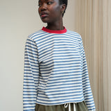 Sierra-Sue Organic Cotton Jersey Stripe Top in Pewter & Off White Stripe