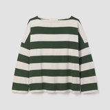 Leia-Sue Organic Cotton Jersey Stripe Top in Olive & Ecru Marl Stripe