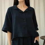 Ameera Organic Cotton Cheesecloth Shirt in Black S Preloved