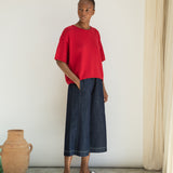 Alessia Cotton Linen Knit Top in Scarlet