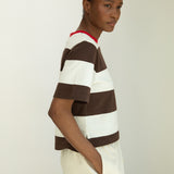 Bay-Sue Organic Cotton Jersey Stripe Top in Cacao & White Wide Stripe