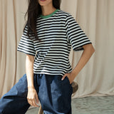 Bay-Sue Organic Cotton Jersey Stripe Top in Black & White Stripe