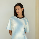 Bay-Sue Organic Cotton Jersey Stripe Top in Pale Blue & White Stripe