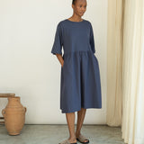 Lydiana Organic Cotton Jersey and Poplin Dress in Midnight