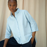 Reese Organic Cotton Jersey and Poplin Shirt in Powder Blue